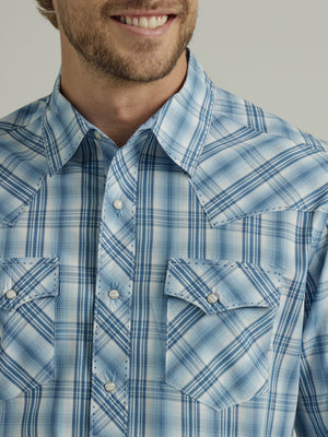 WRANGLER JEANS Shirts Wrangler Men's Blue Plaid Short Sleeve Button Down Western Shirt 112330763