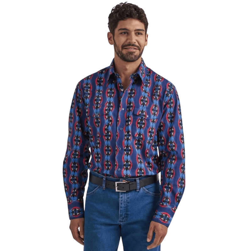 WRANGLER JEANS Shirts Wrangler Men's Checotah Geo Print Long Sleeve Western Snap Shirt 112337427