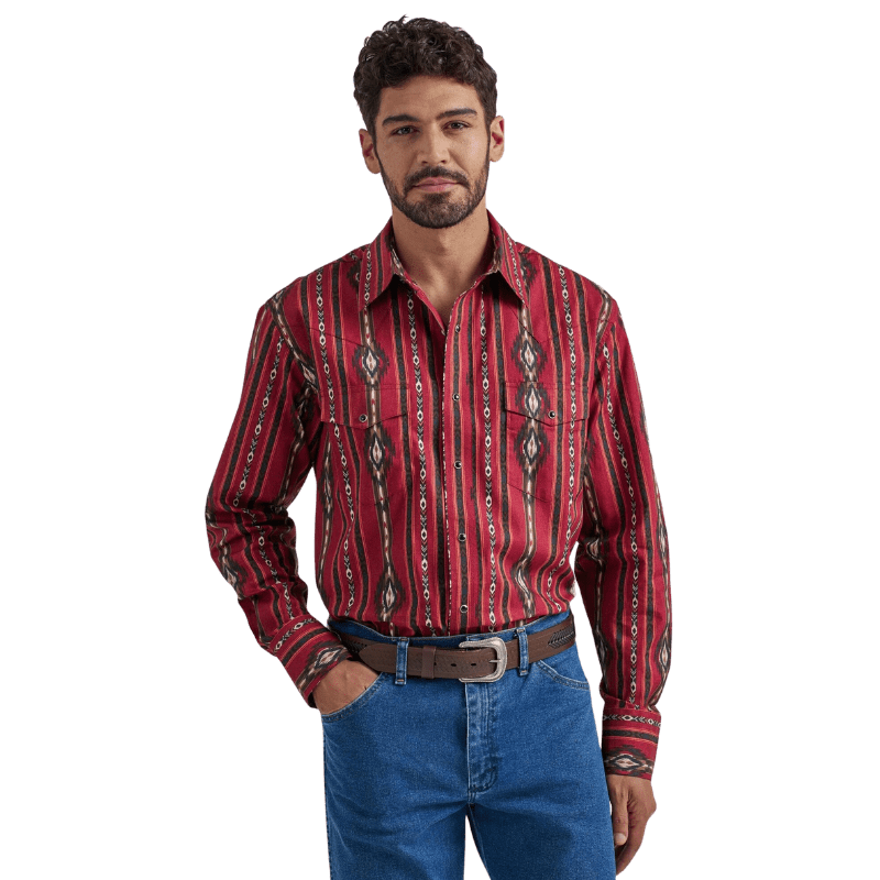 WRANGLER JEANS Shirts Wrangler Men's Checotah Red Long Sleeve Western Snap Shirt 112337429