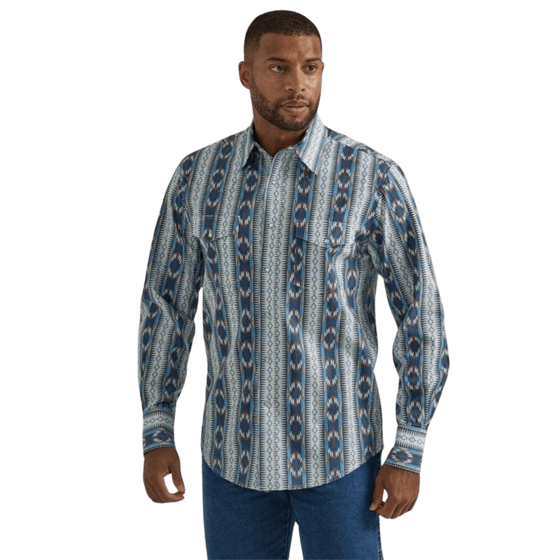 WRANGLER JEANS Shirts Wrangler Men's Checotah Teal Long Sleeve Western Snap Shirt 112330351