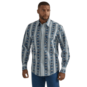 WRANGLER JEANS Shirts Wrangler Men's Checotah Teal Long Sleeve Western Snap Shirt 112330351