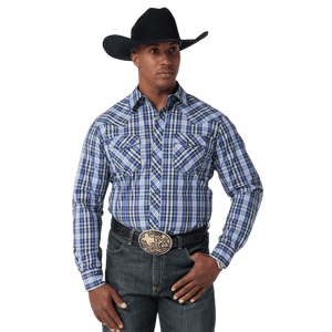 WRANGLER JEANS Shirts Wrangler Men's Classic Blue Plaid Long Sleeve Western Snap Shirt 112317068