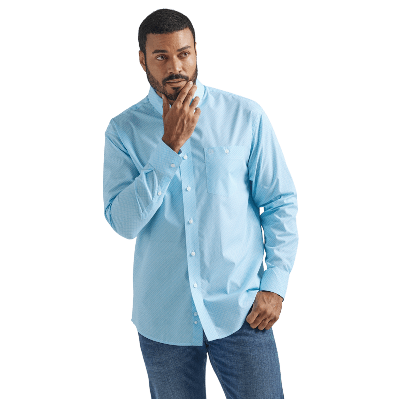 WRANGLER JEANS Shirts Wrangler Men's Classic Light Blue Long Sleeve Printed Western Shirt 112324794