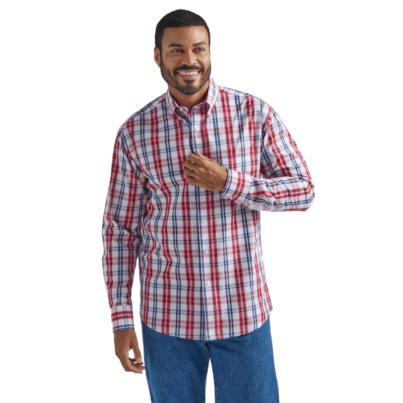 WRANGLER JEANS Shirts Wrangler Men's Classic Red/White/Blue Plaid Long Sleeve Western Shirt 112324792