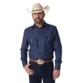 WRANGLER JEANS Shirts Wrangler Men’s Cowboy Cut Blue Firm Finish Long Sleeve Western Work Shirt MS70119
