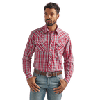 WRANGLER JEANS Shirts Wrangler Men's Fashion Med Red Long Sleeve Western Snap Plaid Shirt 112324666