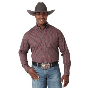 WRANGLER JEANS Shirts Wrangler Men's Geo Print Burgundy Long Sleeve Button Down Shirt 112317053