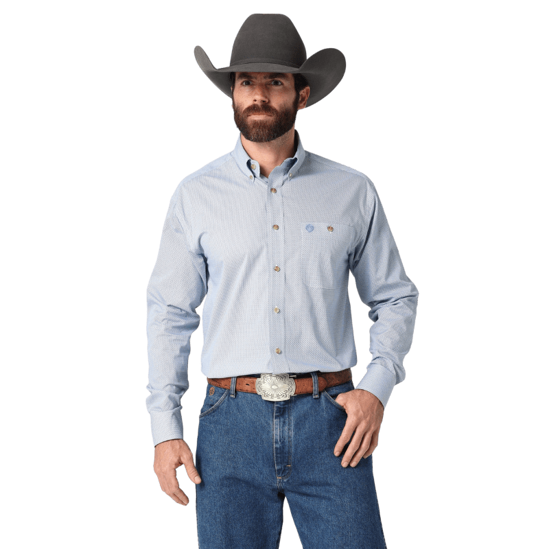 WRANGLER JEANS Shirts Wrangler Men's George Strait Blue Eye Long Sleeve Two Pocket Button Down Printed Shirt 112319002