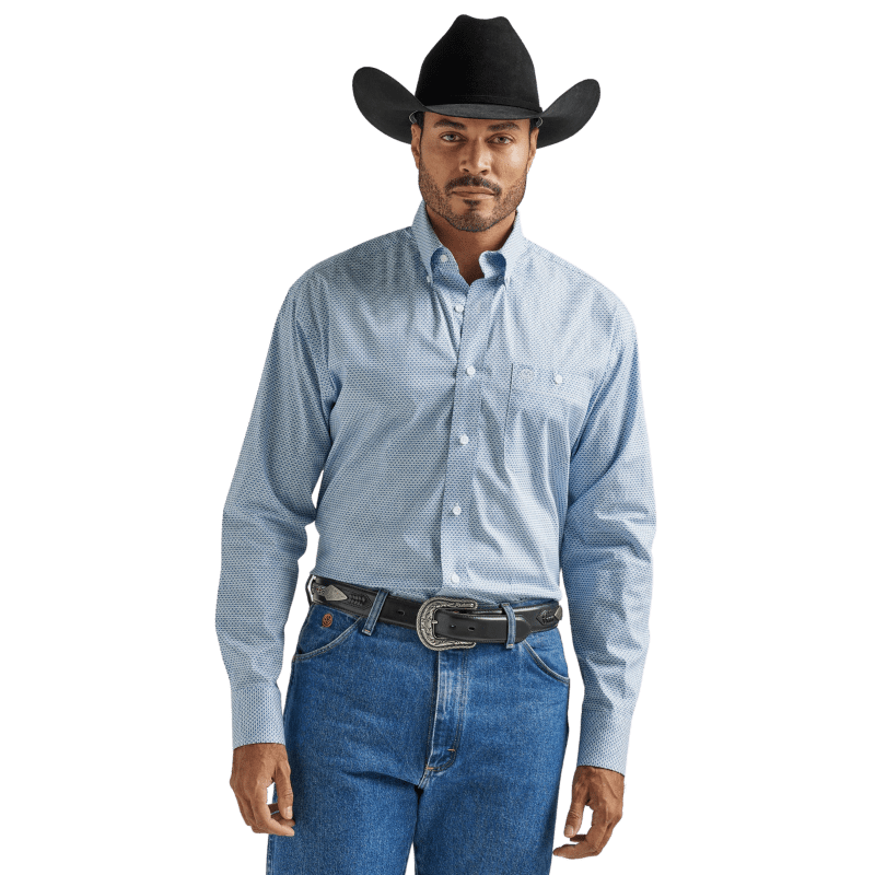 WRANGLER JEANS Shirts Wrangler Men's George Strait Blue Geo Print Long Sleeve Button-Down Western Shirt 112327826