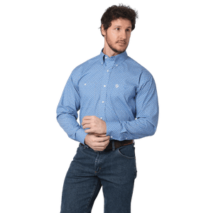 WRANGLER JEANS Shirts Wrangler Men's George Strait Blue Geo Print Long Sleeve Western Shirt 112315015