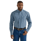 WRANGLER JEANS Shirts Wrangler Men's George Strait Blue Plaid Long Sleeve Button Down Western Shirt 112331813