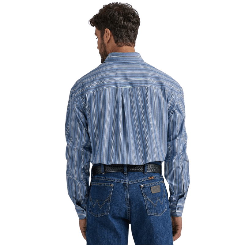 WRANGLER JEANS Shirts Wrangler Men's George Strait Blue Stripe Long Sleeve Western Shirt 112338098
