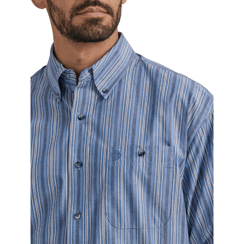WRANGLER JEANS Shirts Wrangler Men's George Strait Blue Stripe Long Sleeve Western Shirt 112338098