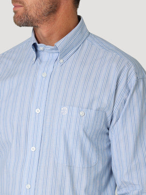 WRANGLER JEANS Shirts Wrangler Men's George Strait Blue Striped Button-Down Long Sleeve Western Shirt 112314980