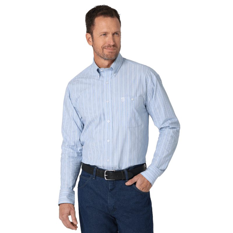 WRANGLER JEANS Shirts Wrangler Men's George Strait Blue Striped Button-Down Long Sleeve Western Shirt 112314980