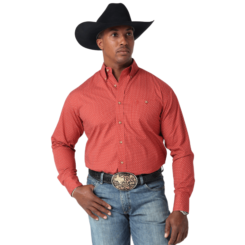 Wrangler Men s George Strait Brick Red Dots One Pocket Long Sleeve