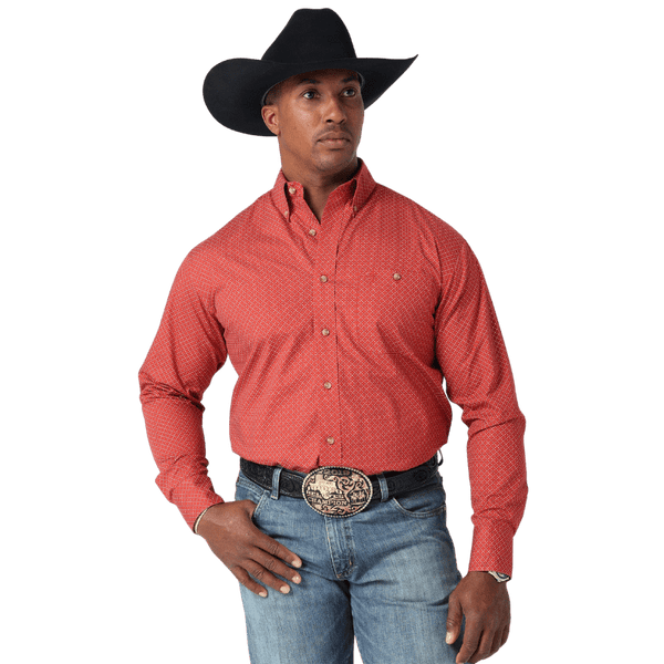 Wrangler Men s George Strait Brick Red Dots One Pocket Long Sleeve