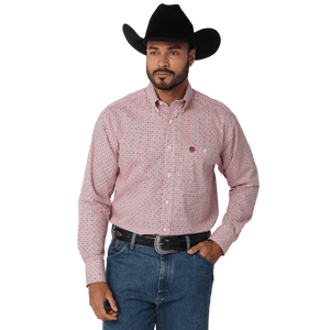 WRANGLER JEANS Shirts Wrangler Men's George Strait Crossed Red Long Sleeve Button Down One Pocket Print Shirt 112318998