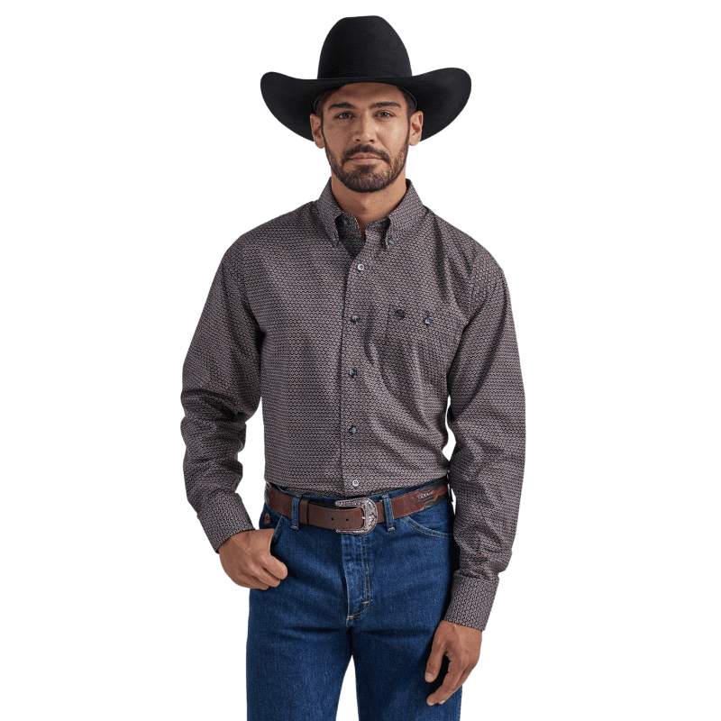 WRANGLER JEANS Shirts Wrangler Men's George Strait Deep Red Geo print Long Sleeve Shirt 112338091