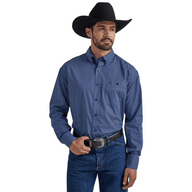 WRANGLER JEANS Shirts Wrangler Men's George Strait Geo Print Midnight Splash Relaxed Fit Long Sleeve Shirt 112338099