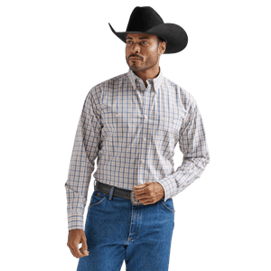 WRANGLER JEANS Shirts Wrangler Men's George Strait Orange Peel Madras Two Pocket Plaid Long Sleeve Western Shirt 112327839