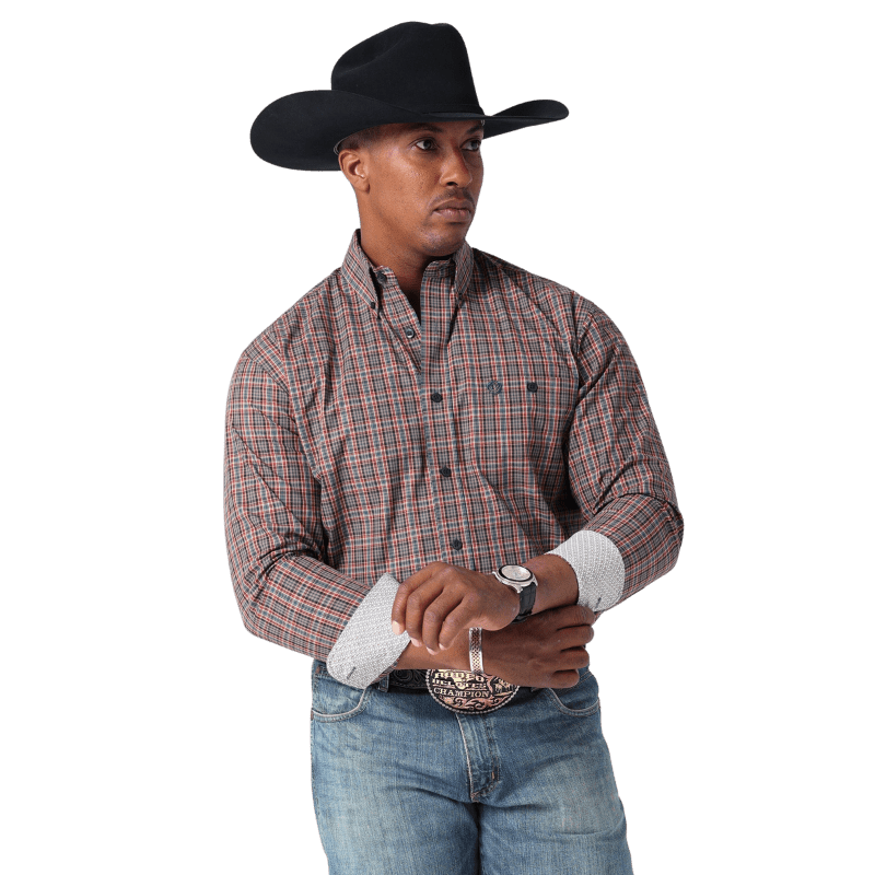 WRANGLER JEANS Shirts Wrangler Men's George Strait Plaid Button Down Long Sleeve Shirt 112317180