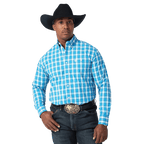 WRANGLER JEANS Shirts Wrangler Men's George Strait Tranquil Blue Two Pocket Long Sleeve Button Down Shirt 112317181