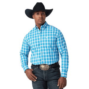 WRANGLER JEANS Shirts Wrangler Men's George Strait Tranquil Blue Two Pocket Long Sleeve Button Down Shirt 112317181
