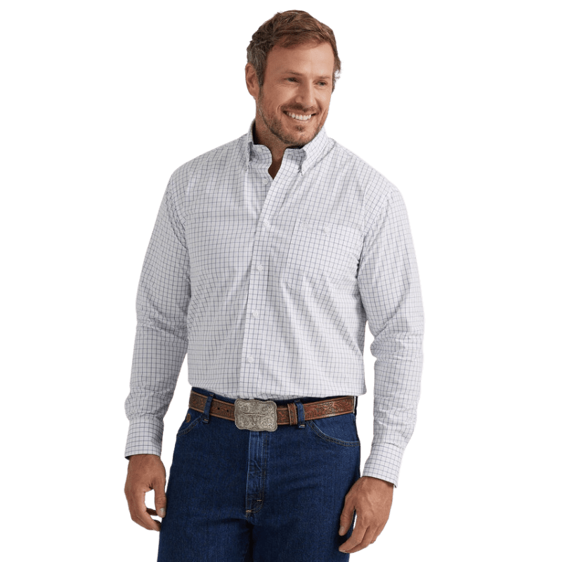 WRANGLER JEANS Shirts Wrangler Men's George Strait White Plaid Long Sleeve Western Shirt 112338101