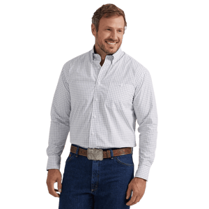 WRANGLER JEANS Shirts Wrangler Men's George Strait White Plaid Long Sleeve Western Shirt 112338101