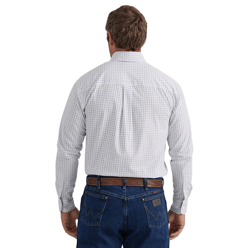 WRANGLER JEANS Shirts Wrangler Men's George Strait White Plaid Long Sleeve Western Shirt 112338101