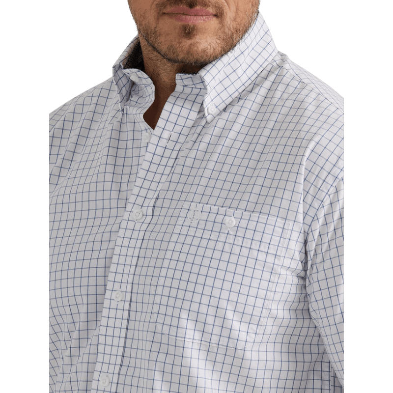 WRANGLER JEANS Shirts Wrangler Men's George Strait White Plaid Long Sleeve Western Shirt 112338101
