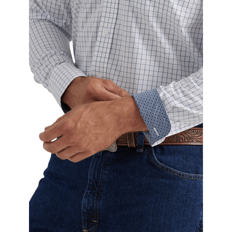 WRANGLER JEANS Shirts Wrangler Men's George Strait White Plaid Long Sleeve Western Shirt 112338101