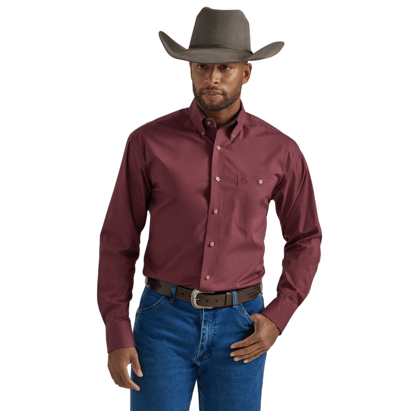 WRANGLER JEANS Shirts Wrangler Men's George Strait Wine Long Sleeve Button Down Western Shirt 112331812