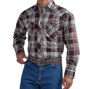 WRANGLER JEANS Shirts Wrangler Men's Logo Long Sleeve Western Snap Plaid Shirt 112318502