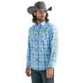WRANGLER JEANS Shirts Wrangler Men's Logo Sea Blue Plaid Long Sleeve Western Snap Shirt 112324644