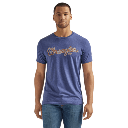 Wrangler Men's Looped Logo Denim Heather Short Sleeve T-Shirt 
