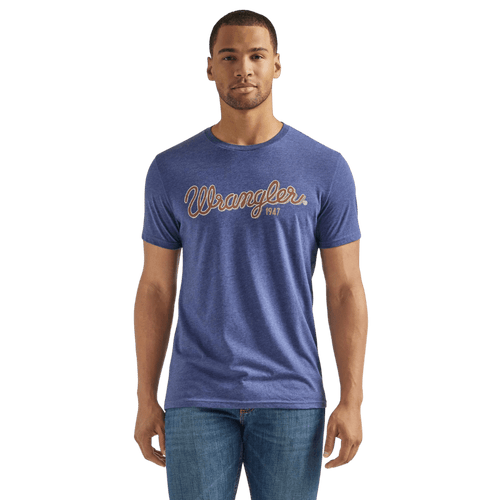 Wrangler Men's Looped Logo Denim Heather Short Sleeve T-Shirt