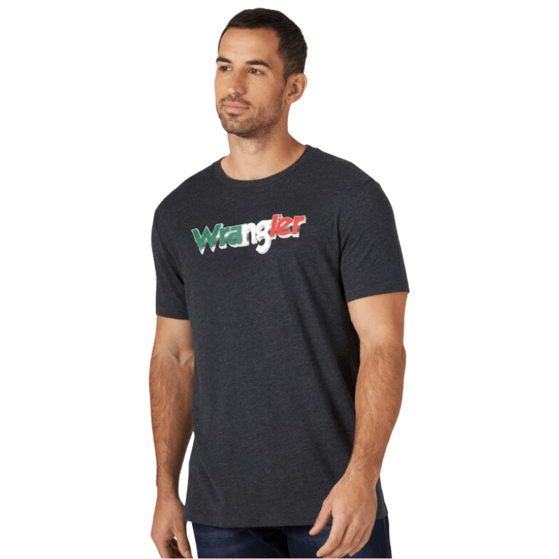 Wrangler Men's Mexican Flag Caviar Heather Graphic T-Shirt