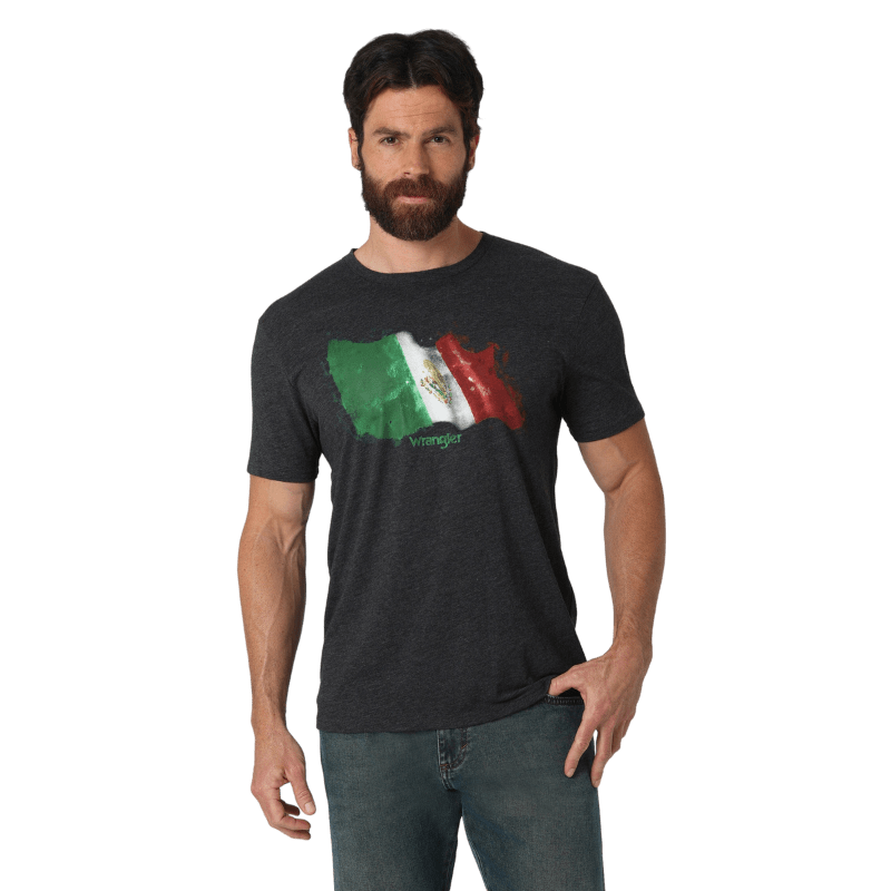WRANGLER JEANS Shirts Wrangler Men's Mexican Flag Caviar Heather Short Sleeve T-Shirt 112318451