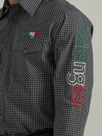 WRANGLER JEANS Shirts Wrangler Men's Mexico Black & White Plaid Print Embroidery Long Sleeve Western Shirt 112330376