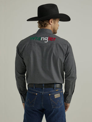 WRANGLER JEANS Shirts Wrangler Men's Mexico Black & White Plaid Print Embroidery Long Sleeve Western Shirt 112330376