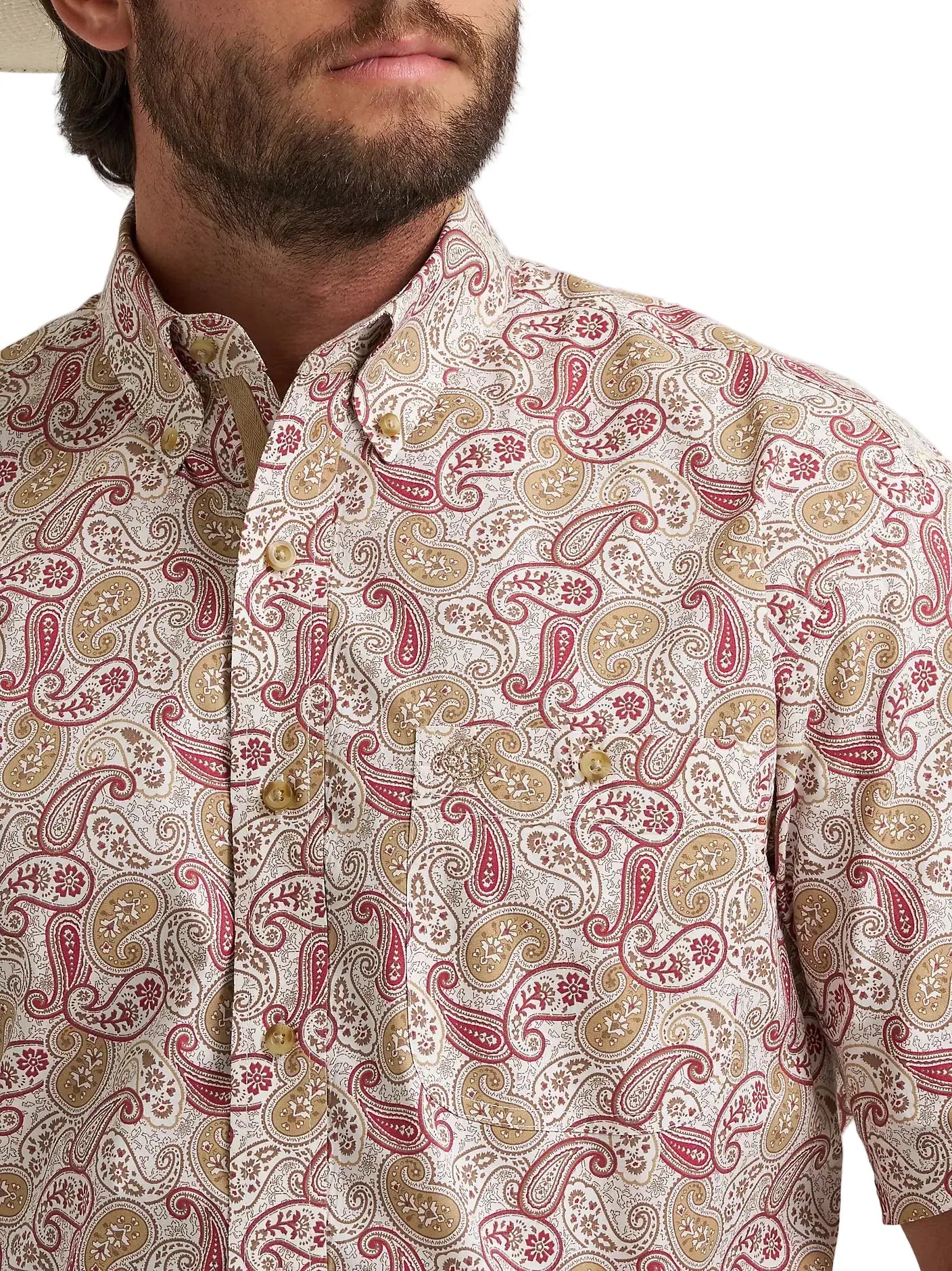WRANGLER JEANS Shirts Wrangler Men's Mustard Paisley Short Sleeve Button Down Shirt 112381966