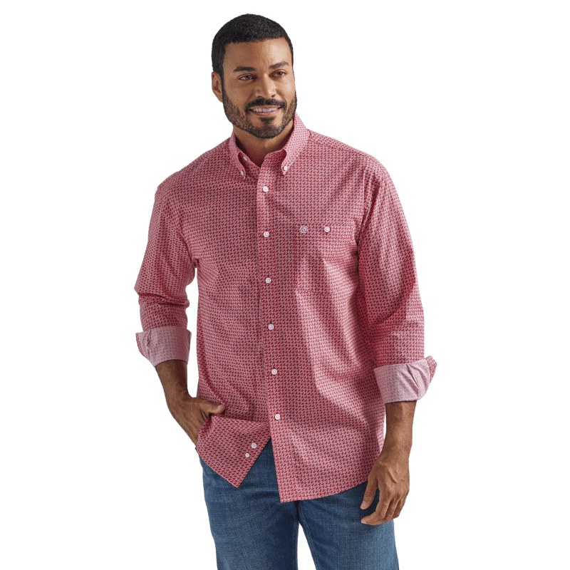 WRANGLER JEANS Shirts Wrangler Men's Red Long Sleeve Printed Western Shirt 112324791