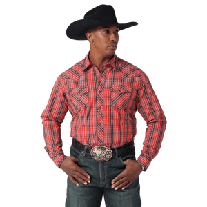 WRANGLER JEANS Shirts Wrangler Men's Red Plaid Long Sleeve Western Snap Shirt 112317069