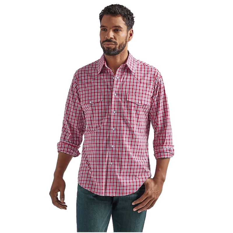 WRANGLER JEANS Shirts Wrangler Men's Red Snap Plaid Wrinkle Resist Western Shirt 112324688