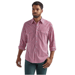 WRANGLER JEANS Shirts Wrangler Men's Red Snap Plaid Wrinkle Resist Western Shirt 112324688