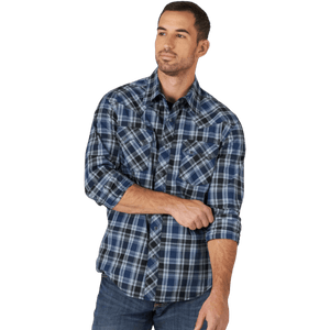 WRANGLER JEANS Shirts Wrangler Men's Retro Medieval Blue Long Sleeve Sawtooth Snap Pocket Western Shirt 112318772