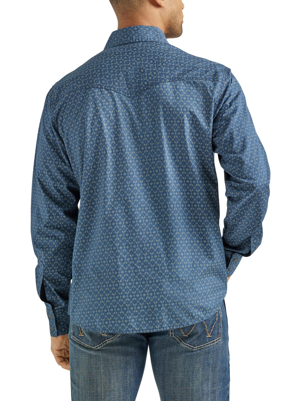 WRANGLER JEANS Shirts Wrangler Men's Retro Premium Blue Flower Chain Long Sleeve Snap Shirt 112338158