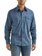 WRANGLER JEANS Shirts Wrangler Men's Retro Premium Blue Flower Chain Long Sleeve Snap Shirt 112338158